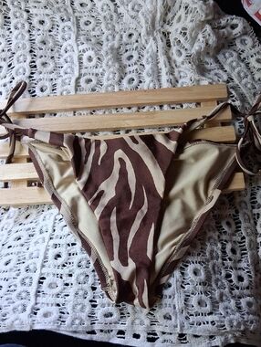 NWT! Shade & Shore Brown and Tan Zebra-Print Tie-Side Bikini Bottom